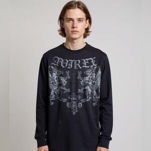 Avirex Y2K Mens XL Black Waffle Knit Biker Long Sleeve Dragon Thermal Shirt